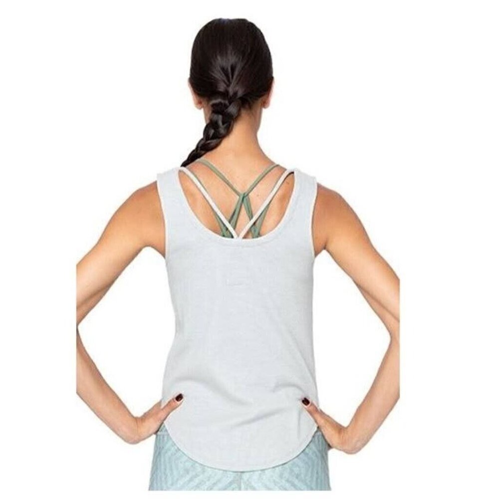 Chaser Womens Tank Top Sz L Gray Vintage Wash Rib Strappy Back Shirttail Hem
